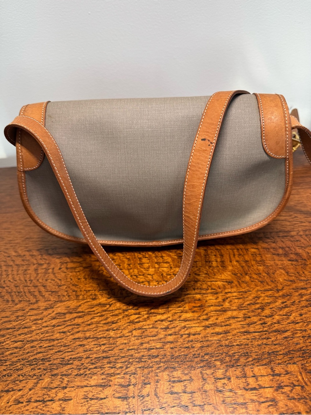 Dior Vintage Taupe Canvas and Tan Leather Saddle Crossbody Bag - Picture 4 of 12